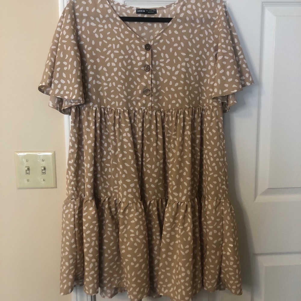 Tan Sundress Dalmatian Print Button Dress